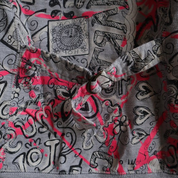Wet Seal Pink Gray Pop Art Hoodie Vest Zipper Sleeveless Jacket - Picture 3 of 4